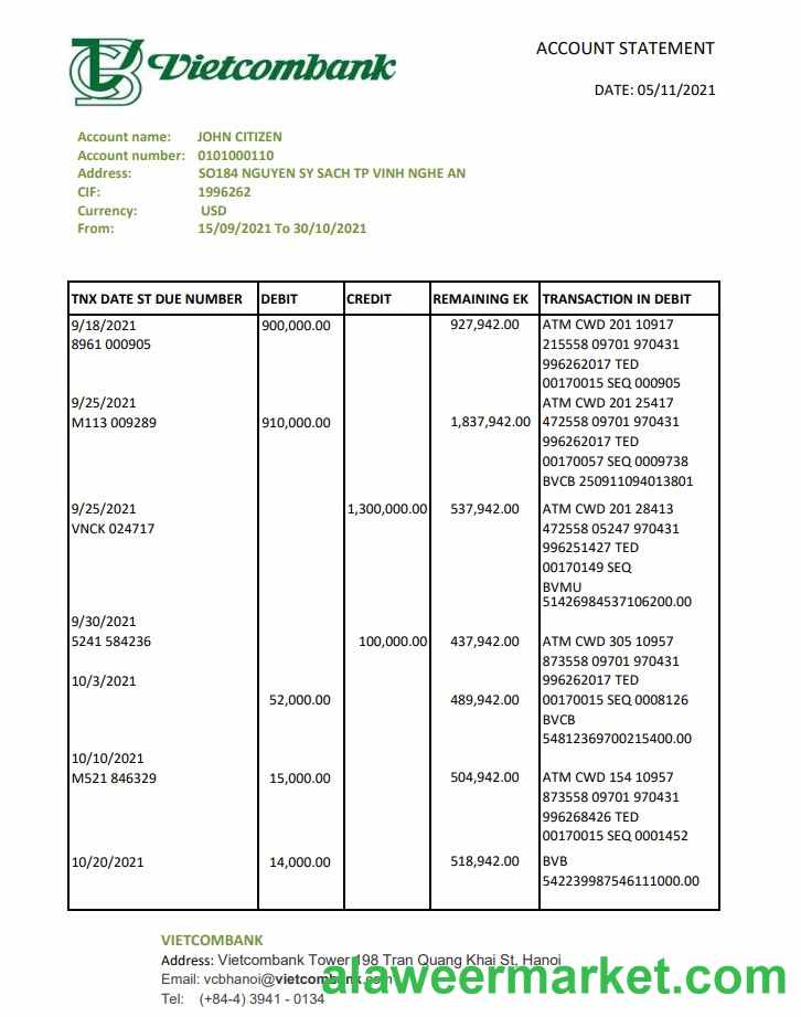 Vietnam Vietcombank excel pdf